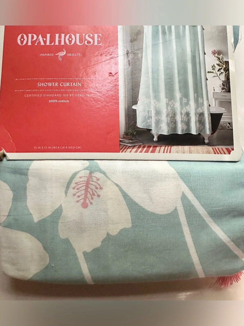 Opalhouse Aqua Floral Fabric Shower Curtain 72x72 blue pink cotton new